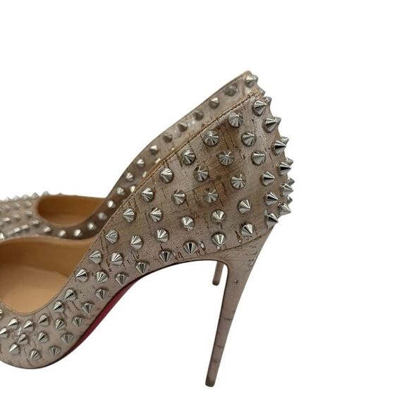 NEW Christian Louboutin Follies Spikes 100 Liege Pepite Silver Size 40 / 10 - Picture 7 of 13
